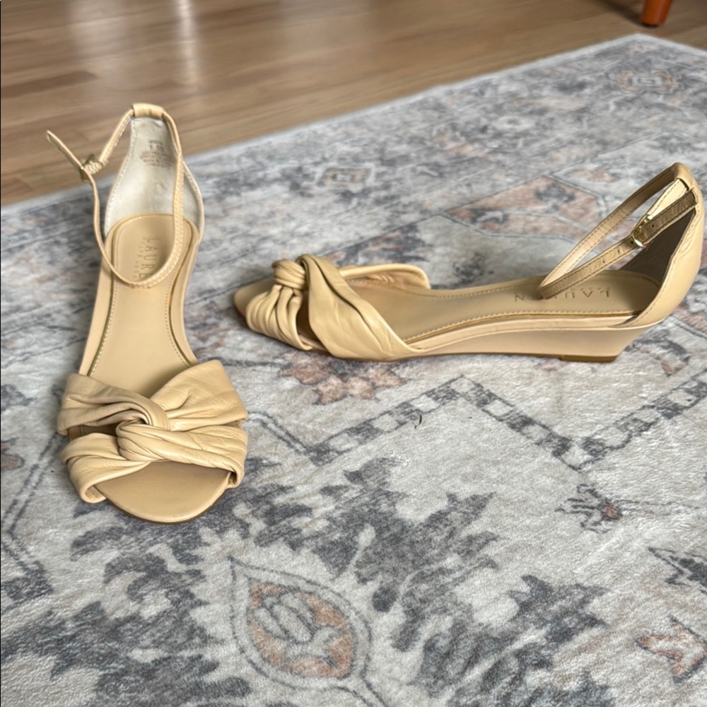 LAUREN Ralph Lauren - Cream Wedge Sandals with Knotted Detail